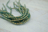 HALO AZURITE Faceted Round Beads, Firepolished, 3mm Czech Glass Beads Qty 50 Fire Polish Facet Beads Transparent Aqua Blue Green Gold Finish