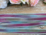 Sweet Briar 5 Silk Ribbons Hand Dyed Sewn Watercolor Ribbon Jamnglass Jewelry Bridal Flower Bouquet Embroidery Blue Green Pink