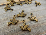 Peace Dove Charms, Dove Pendants, Brass Charms, Tierracast, 19mm,  Tierra Cast, Dove with Olive Branch Charm