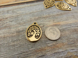 Bird in a Tree pendants by Tierracast in antique gold - 26mm tall large charm drops! Lovely for pendants - Double sided drops!