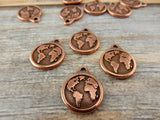 Earth Charms TierraCast Double Sided Drop Pendants, Antique Copper, Planet Earth with Continents, Earth Drop, Tierra Cast, Earth Day Charms,