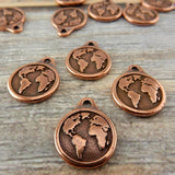 Earth Charms TierraCast Double Sided Drop Pendants, Antique Copper, Planet Earth with Continents, Earth Drop, Tierra Cast, Earth Day Charms,