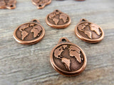 Earth Charms TierraCast Double Sided Drop Pendants, Antique Copper, Planet Earth with Continents, Earth Drop, Tierra Cast, Earth Day Charms,