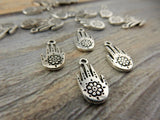 TierraCast Henna Hand, Antique Silver Henna Hand Drop Charms, Tribal Hand Charm, Tierra Cast Pewter, Metal Charms,