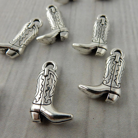 COWBOY BOOT, Tierracast, Antique Silver Boot Charms, Western Charm Drop Pendants, 20mm Tierra Cast, Southwest Charms