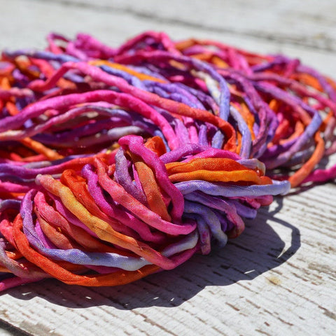 TROPICAL PUNCH Silk Cords Hand Dyed Silk 2-3mm, Hand Sewn Strings, Qty 1 to 25 Jewelry Making Craft Cord, Multi Colors Pink Orange Lilac Red