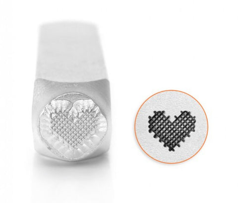 Patchwork Heart Metal Stamp, ImpressArt Stamp, 6mm Cross Stitch Heart Design Stamp, Love and Wedding Stamp, Jewelry Making Steel Punch