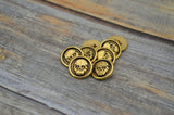 Scary Skull Buttons, Metal Button, Tierracast Qty 4 Antique Gold Angry Skull, 16mm Round Shank Back Button, For Leather Wrap Clasps