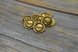 Scary Skull Buttons, Metal Button, Tierracast Qty 4 Antique Gold Angry Skull, 16mm Round Shank Back Button, For Leather Wrap Clasps