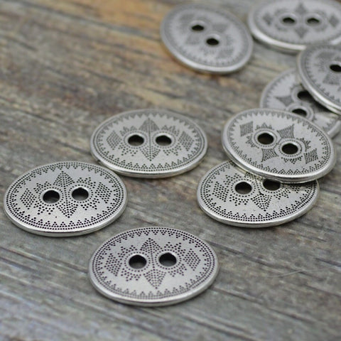 TierraCast TRIBAL Buttons Antique Silver Button, 19mm x 14mm Qty 4 to 20, Great for Leather Wrap Clasps