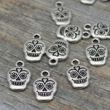 Sugar Skull Charms, 18mm Tierracast Day of the Dead, Rose Skull, Qty 4 Antique Silver Skeletons, Great to make Day of the Dead Jewelry