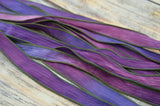 SUNSET BEACH Hand Dyed Silk Ribbons, Silk Strings, Handmade Crinkle Silk Ribbon, Qty 5 Purple Pink Blues Ties, Silk Wraps  for Jewelry