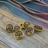 DRAGONFLY Buttons, Dragon Fly TierraCast Metal Buttons, Qty 4, Antique Gold 17mm Round Buttons, 5/8” Great for Leather Wraps or Focal Clasps