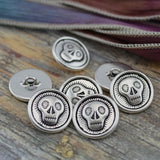 SKULLY Buttons, Tierracast, Metal Button, 17mm Antique Silver, Qty 4, Day of the Dead Skull Buttons, For Leather Wraps, Focal Clasps