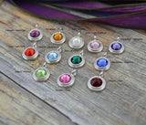 Birthstone Charms Bright Rhodium TierraCast Charms Swarovski Crystals Silver Charms Qty 1 to 6 Tiny Charm Drops, Silk or Leather Wrap Charms