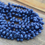 Metallic SUEDE BLUE Tear Drops Czech Glass Beads /4mm x 6mm Tiny Teardrops /Great for Kumihimo Braids /Bead Crochet and more!