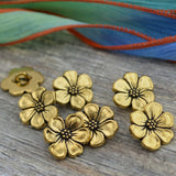 Apple Blossom Buttons, TierraCast Antique Gold Metal, 16mm Qty 4 to 20, Flower Buttons, Jewelry Findings Leather Wrap Bracelet Flower Clasps