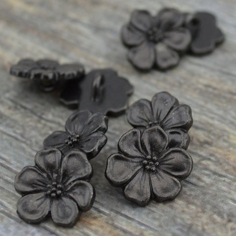 TierraCast APPLE BLOSSOM Buttons, Black Oxide Flower Buttons 16mm Qty 4 to 20 Black Metal Button Gunmetal Gray Leather Wrap Bracelet Clasps