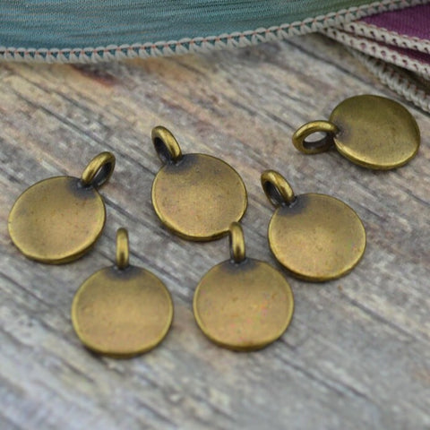 TierraCast Brass Charm Blanks, Stamping Blanks, Qty 4 to 20 Blank Tags, Round Antique Brass, Bronze Metal Blanks 16.6mm Small Circle Jewelry