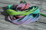 SWEET PEA Silk Ribbon Wraps, Qty 5 Crinkle Crinkle Ribbons, Hand Dyed Ribbon, JamnGlass Watercolor Silk, Necklaces, Silk Wraps or Bracelets