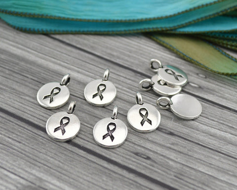 Ribbon Charms, Antique Silver, TierraCast, Breast Cancer, Troops, Autism Support Charms, Awareness Charm Drops, Qty 4 to 20