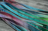 SWEET PEA Silk Ribbon Wraps, Qty 5 Crinkle Crinkle Ribbons, Hand Dyed Ribbon, JamnGlass Watercolor Silk, Necklaces, Silk Wraps or Bracelets