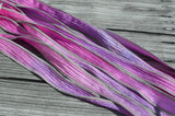 Peony Silk Ribbon Wraps, Qty 5 Crinkle Silk Ribbons, Hand Dyed Ribbon JamnGlass Watercolor, Bridal Flower Bouquet Trim, Silk Wrap Bracelets