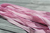 LIGHT PINK Silk Ribbons Hand Dyed Sewn Qty 5 Strings, Crinkle Silk Ribbons, Raspberry Pink, Great Silk Bracelet Wraps Necklaces or Crafts