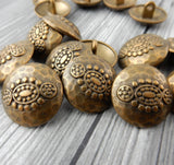 Hammered Tribal Buttons, Antique Brass Metal Button, 20mm Qty 4 , Bali Style, Great for Leather Wrap Clasps or Clothing