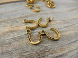 TierraCast Horseshoe Charms, Horse Shoe Drop Pendant Qty 4 Antique Gold Tierra Cast Western Charm 16mm