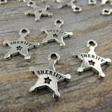 Sheriffs Badge Charms, Tierracast Antique Silver Charm, Qty 4 to 20,  Deputy, Police Badge Western Drop Pendants , Tierra Cast, Southwest