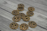 RADIANT Buttons, TierraCast Buttons, Round Metal Button, Qty 4, Antique Brass Oxide, Antique Bronze, 15mm Textured Two Hole, Tierra Cast