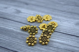 CZECH ROSETTE Buttons Qty 4 TierraCast Pewter, Flower Buttons, Antique Gold Plated 12 mm Great Leather Wrap Clasps or Clothing