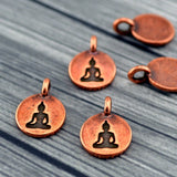 TierraCast Buddha Charms, Antique Copper, Tierra Cast Tiny Pendants Sitting Buddha Drops, Qty 4 to 20 Yoga Meditaton Wrap Bracelet Charms