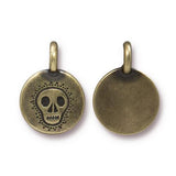 Skull Charms, Antique Brass Oxide, TierraCast, Tiny Skully Halloween Goth Charm Drops, Qty 4 to 20, Day of the Dead, Dia De Los Muertos