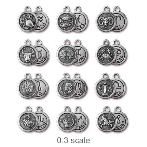 ZODIAC Charms, Tierracast, Antique Silver Charms, Yoga Charm Drop Pendants, Tierra Cast Meditation Charms