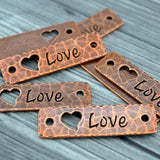 TierraCast LOVE Bracelet Bar, Love Connecter Link, Love Heart Pendant Focal, Antique Copper, Rivetable, Link Leather Bracelet Supplies Bar