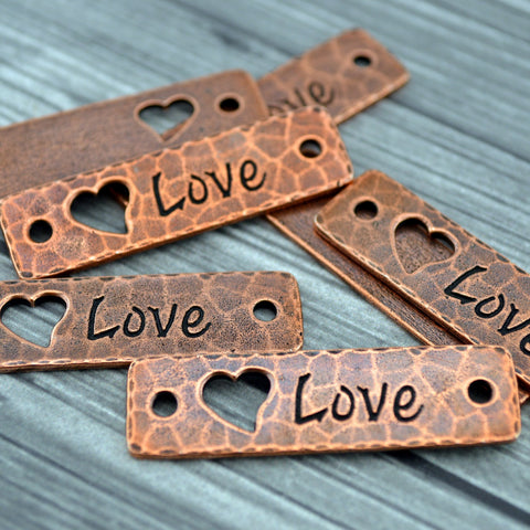 TierraCast LOVE Bracelet Bar, Love Connecter Link, Love Heart Pendant Focal, Antique Copper, Rivetable, Link Leather Bracelet Supplies Bar