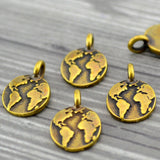 TierraCast Earth Charms, Antique Brass Pendants Tierra Cast Tiny Bronze Earth Day Charm Drops, Qty 4 to 20, Yoga Meditaton Wrap