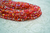 FRUIT PUNCH 6mm Faceted Round Czech Glass Beads Qty 25 or 50 Fire Polished, Red, Yellow with AB Aurora Borealis Finish,