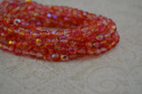 FRUIT PUNCH 6mm Faceted Round Czech Glass Beads Qty 25 or 50 Fire Polished, Red, Yellow with AB Aurora Borealis Finish,