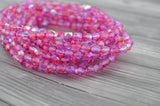 HOT PINK AB 6mm Faceted Round Czech Glass Beads Qty 25 or 50 Fire Polished Fuchsia Pink Mix with Aurora Borealis