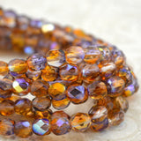 ROOTBEER FLOAT AB 6mm Faceted Round Czech Glass Beads Qty 25 or 50 Fire Polished Topaz Mix with Aurora Borealis