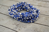 SILVER SAPPHIRE 6mm Faceted Round Czech Glass Beads Qty 25 or 50 Fire Polished /Metallic Silver and Sapphire Blue