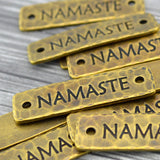 TierraCast NAMASTE Bracelet Bar Connecter Links Pendant Focal Antique Brass Rivetable, Stampable Back, Bronze, Leather Bracelet Supplies Bar