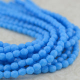 TURQUOISE BLUE 4mm Faceted Round Czech Glass Beads Qty 50 /Full Strand /Opaque Aqua Firepolished Small Spacer Bead