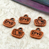 LOVE Charms, Antique Copper, Tierracast Charms, Fun Love Heart Drop Pendants, Tierra Cast Finding