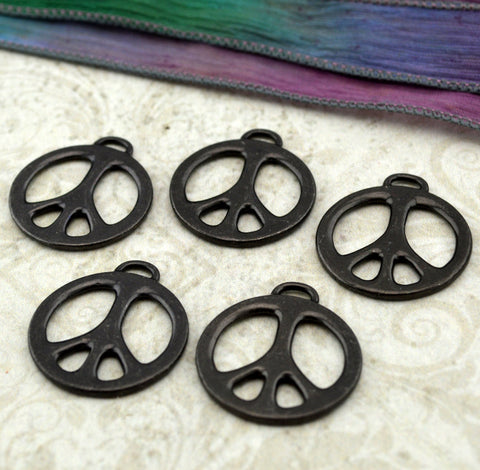 TierraCast Peace Charms, Peace Sign Pendants, 1" Large Drops 27mm Qty 4 to 20 Black Oxide Charms Tierra Cast Retro 70s Charms Gunmetal Gray