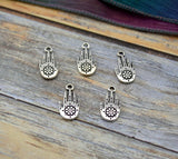 TierraCast Henna Hand, Antique Silver Henna Hand Drop Charms, Tribal Hand Charm, Tierra Cast Pewter, Metal Charms,