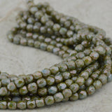 Luster GREEN 4mm Faceted Round Czech Glass Beads /Qty 50 Fire Polished Small Czech Beads /Green Lustre Picasso Firepolished 